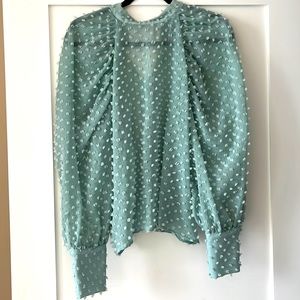 Beautiful discreet yet unique green/bleu mesh blouse - a gentle statement :)